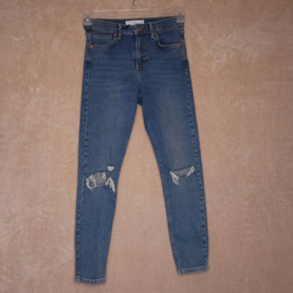 Topshop Jeans Womens Jamie Slim Skinny Blue‎ Distressed Medium Wash Denim 28 New